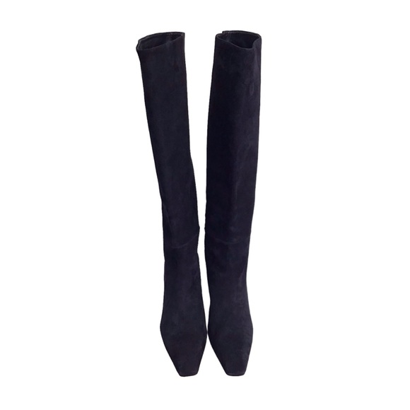 Lafayette 148 ADLEY Suede Block Heeled Knee High Boots Blue Sz 41 EU 11 … - Picture 7 of 16